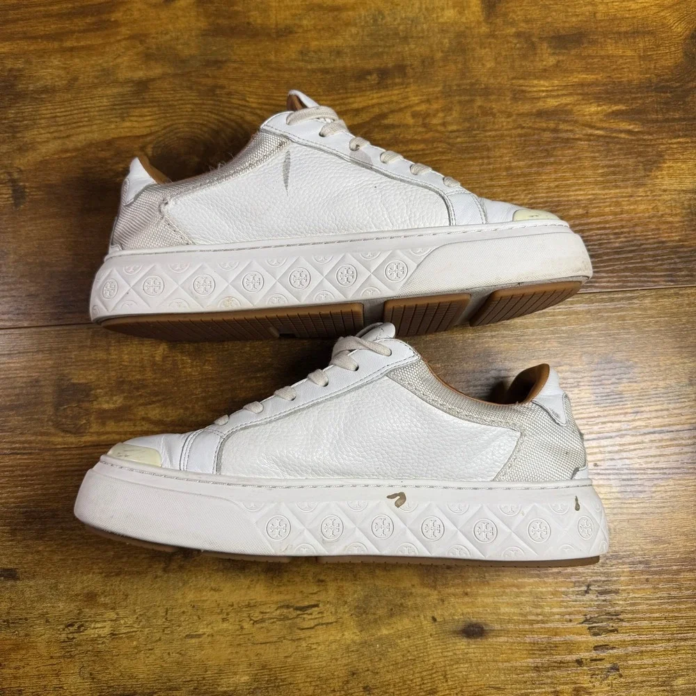 Tory Burch Ladybug Court White Leather Textile Platform Sneakers Womens 8.5M